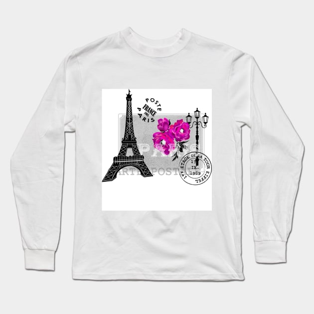 Vintage mail from Paris pink Long Sleeve T-Shirt by kobyakov